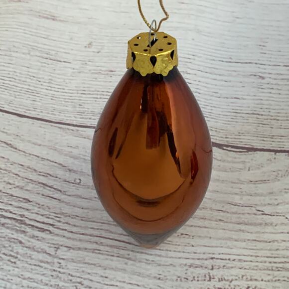 Vintage Glass Ornaments Set of 2 Brown Gold Drop Teardrop Christmas Tree - Picture 9 of 12